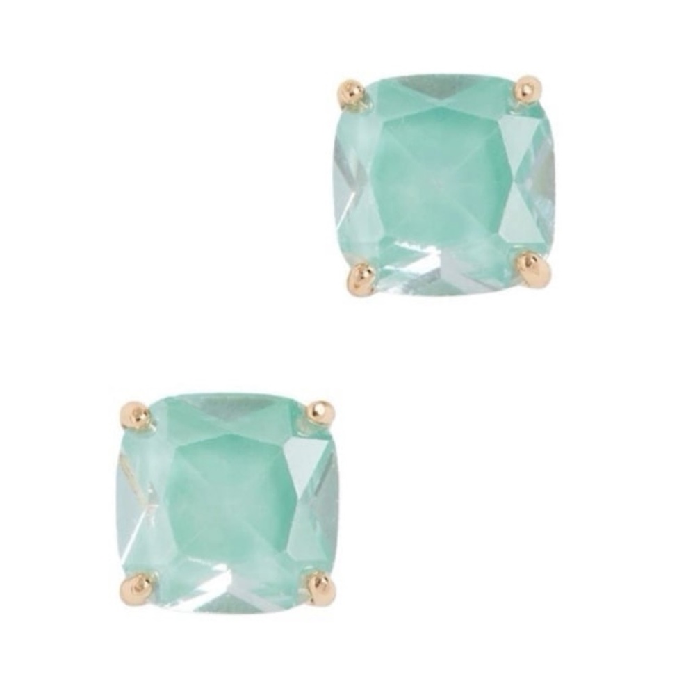 $58 Kate Spade Square Stud Earrings in Jade Light Aqua Green and Gold